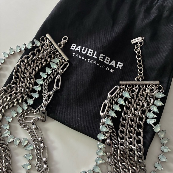 Rare BaubleBar Statement Chain Necklace | Gunmetal & Mint Crystal - Picture 2 of 8